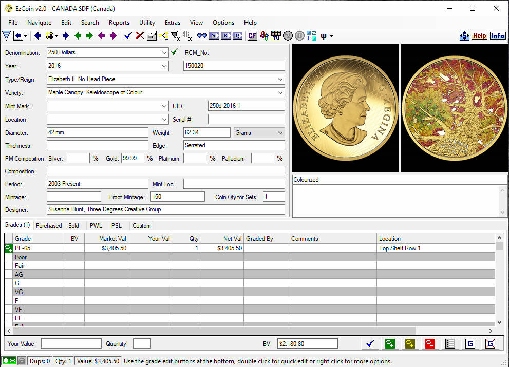 Coin Collecting Software EzCoin CANADA 2020+Images, Prices for All