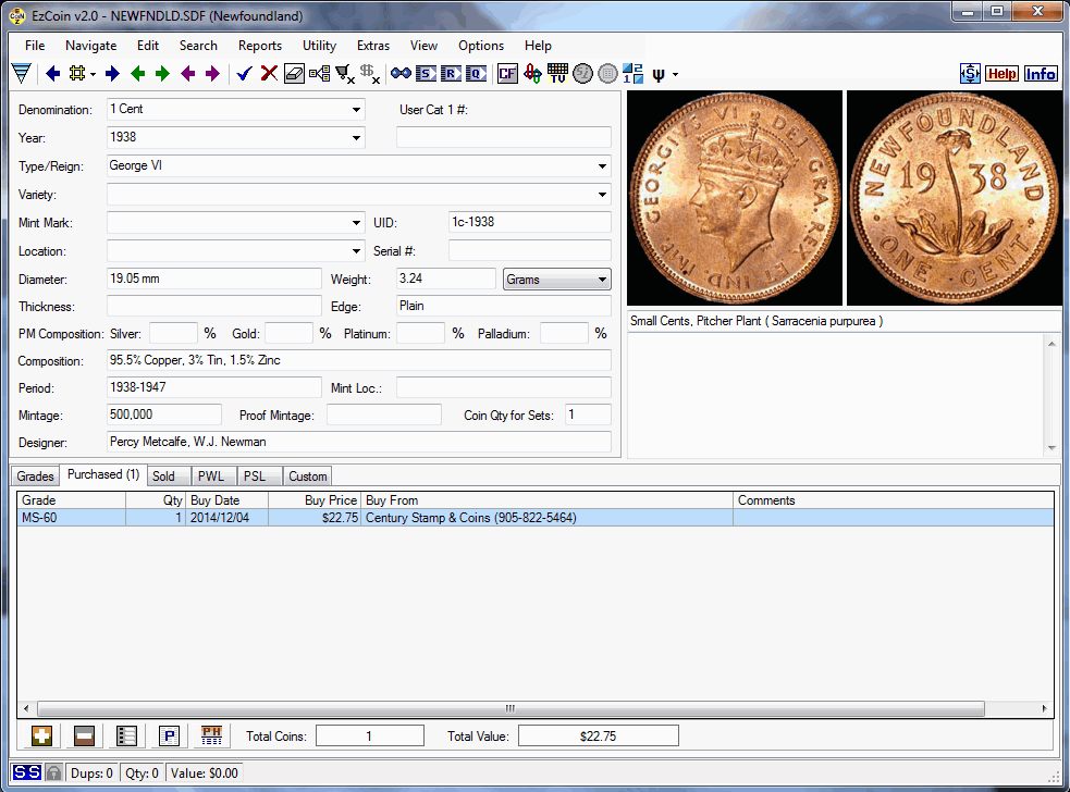 Coin Collecting Software EzCoin CANADA 2021+Images, Prices for All